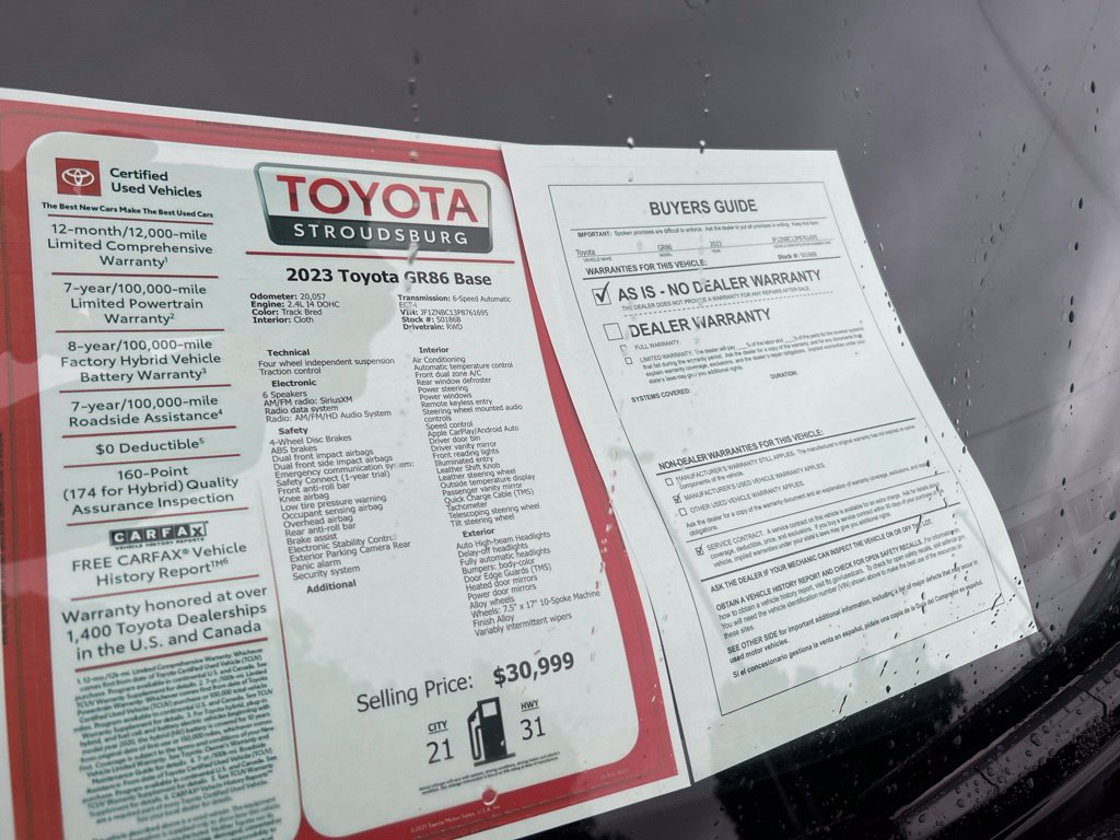 Certified 2023 Toyota GR86 w/ ALL Weather Mat Package (TMS) RWD image 30