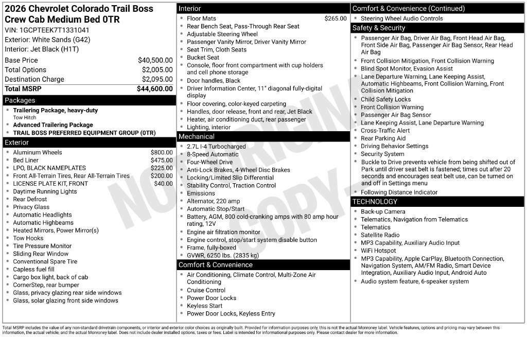 New 2026 Chevrolet Colorado Trail Boss AWD/4WD image 35