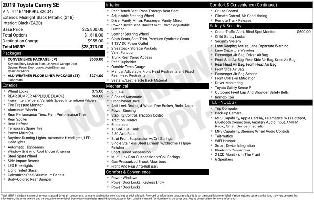 Certified 2019 Toyota Camry SE w/ Convenience Package FWD image 6