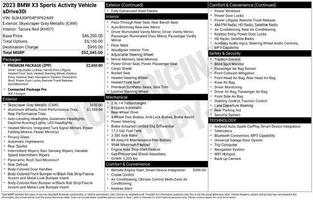 Used 2023 BMW X3 sDrive30i w/ Premium Package RWD image 26