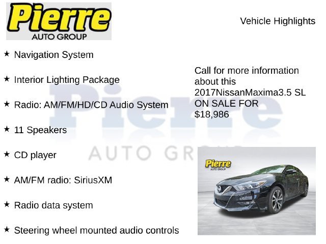 Used 2017 Nissan Maxima 3.5 SL w/ Interior Lighting Package FWD image 7