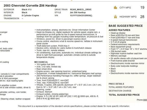 Used 2003 Chevrolet Corvette Z06 w/ Memory Package, 3 Drivers RWD image 58
