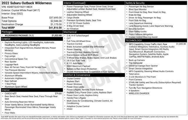 Used 2022 Subaru Outback Wilderness w/ Wilderness Package AWD/4WD image 19