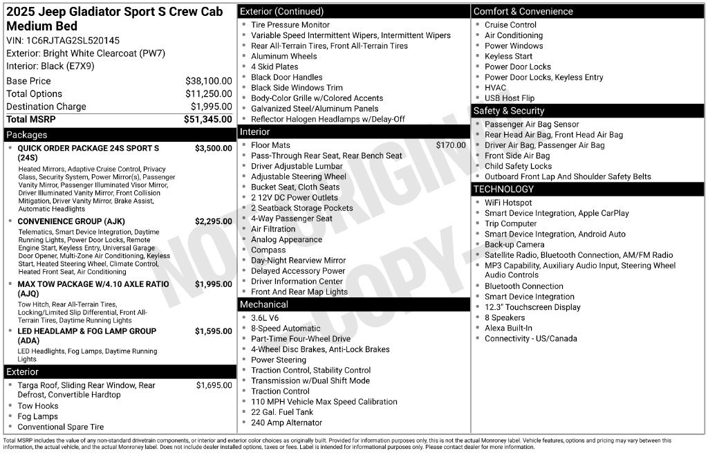 Certified 2025 Jeep Gladiator Sport AWD/4WD image 9