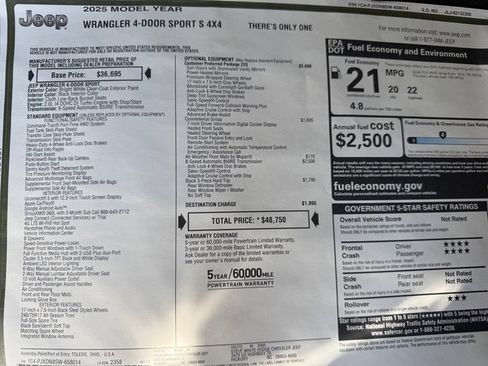 New 2025 Jeep Wrangler Unlimited Sport image 30