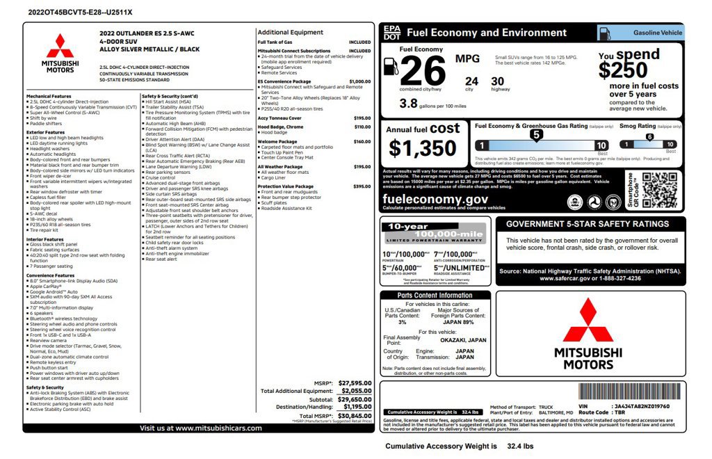 Used 2022 Mitsubishi Outlander ES AWD/4WD image 6