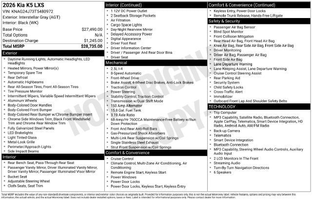 Used 2026 Kia K5 LXS FWD image 30