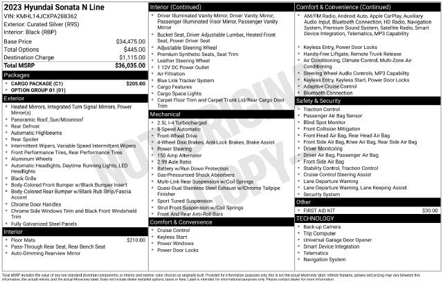 Used 2023 Hyundai Sonata N Line w/ Cargo Package FWD image 25