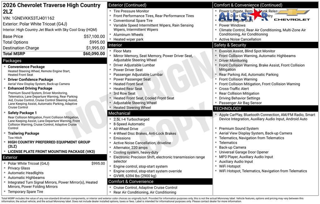 New 2026 Chevrolet Traverse High Country AWD/4WD image 3