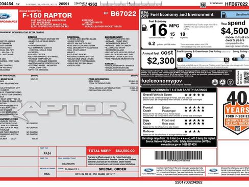 Used 2017 Ford F150 Raptor w/ Equipment Group 802A Luxury image 44