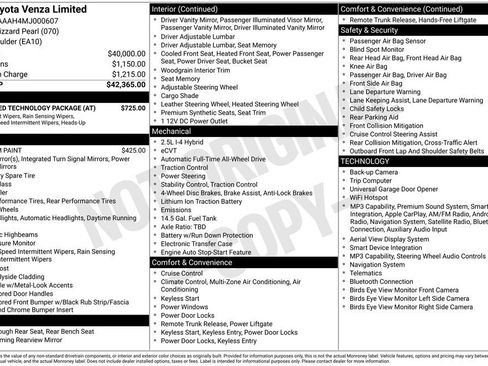 Used 2021 Toyota Venza Limited w/ Advanced Technology Package AWD/4WD image 3