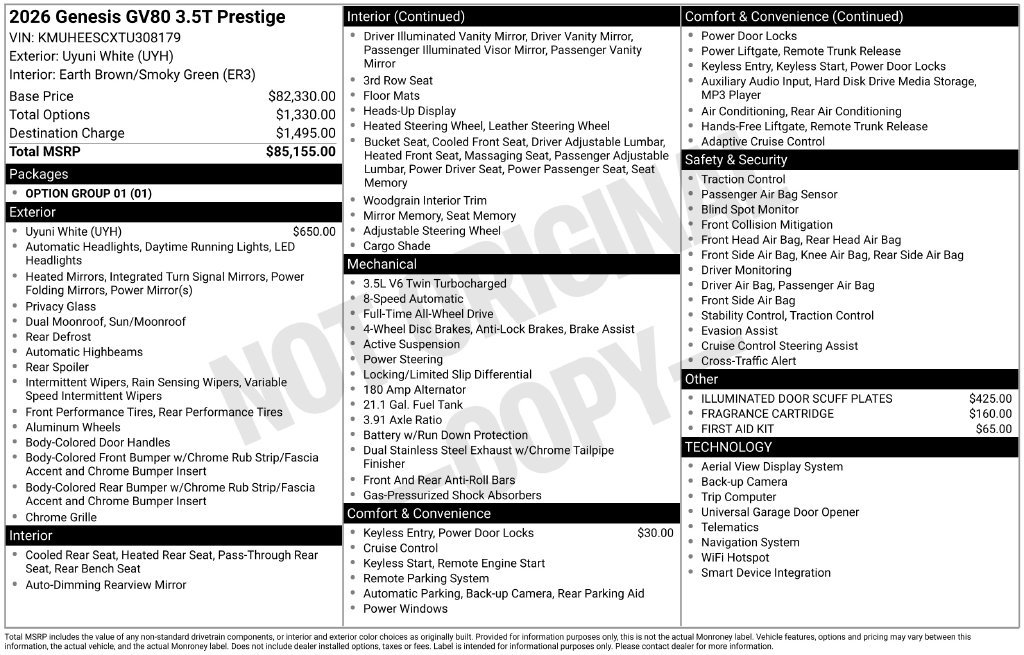 New 2026 Genesis GV80 3.5T Prestige AWD/4WD image 7