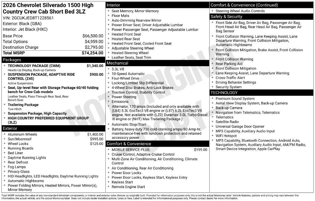 New 2026 Chevrolet Silverado 1500 High Country w/ Technology Package AWD/4WD image 11