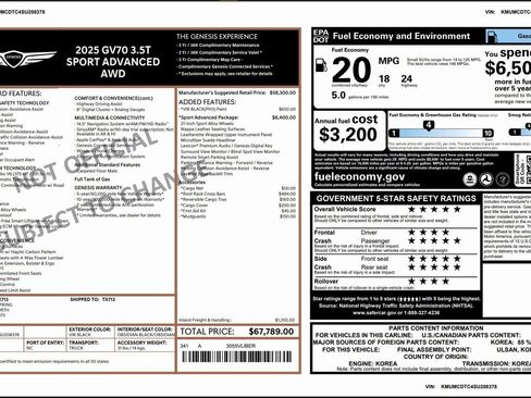 Certified 2025 Genesis GV70 3.5T Sport w/ Sport Advanced Package image 3