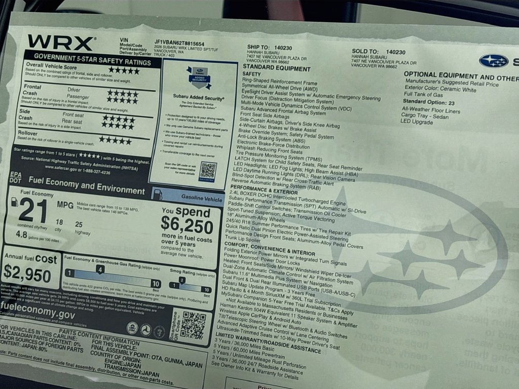 New 2026 Subaru WRX Limited AWD/4WD image 25