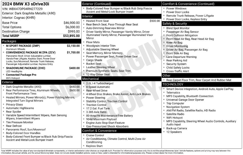 Used 2024 BMW X3 sDrive30i w/ M Sport Package RWD image 36