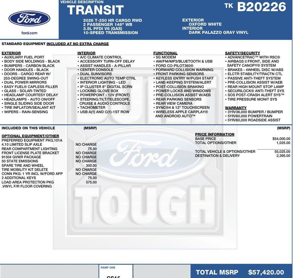 New 2026 Ford Transit 250 148 High Roof Extended w/ Load Area Protection Package RWD image 2