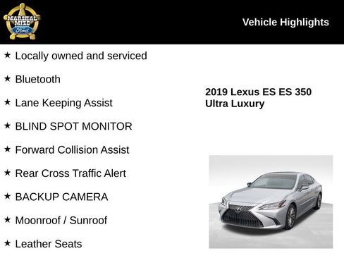 Used 2019 Lexus ES 350 Ultra Luxury w/ Accessory Package 2 FWD image 2