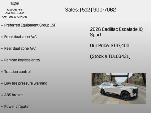 New 2026 Cadillac Escalade IQ Sport 1 w/ LPO, ONYX Package AWD/4WD image 6