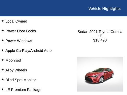 Used 2021 Toyota Corolla LE w/ LE Premium Package FWD image 2