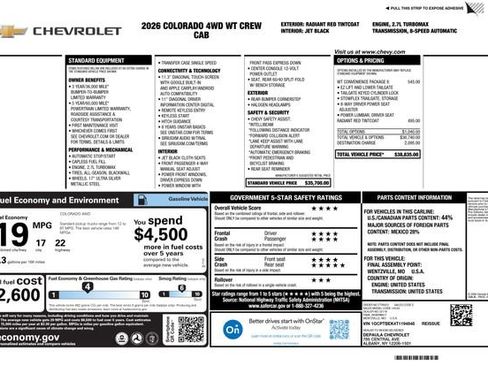 New 2026 Chevrolet Colorado W/T w/ WT Convenience Package II AWD/4WD image 2