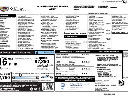 Used 2022 Cadillac Escalade Premium Luxury w/ Performance Package AWD/4WD image 2