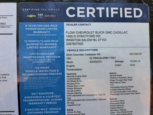 Certified 2024 Chevrolet TrailBlazer RS w/ Convenience Package image 35