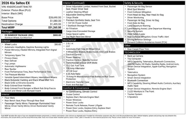 Used 2026 Kia Seltos EX w/ EX Sunroof Package AWD/4WD image 23