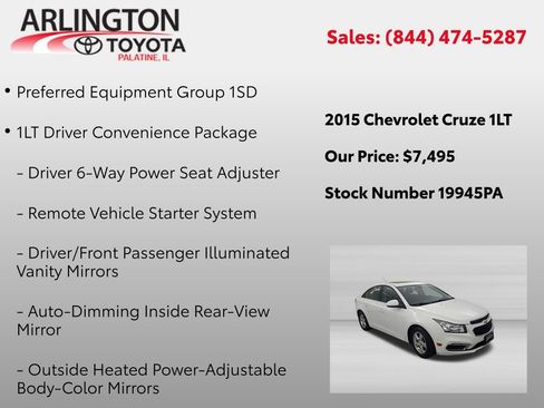 Used 2015 Chevrolet Cruze LT w/ Sun And Sound Package FWD image 2