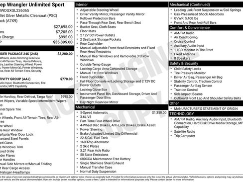 Used 2016 Jeep Wrangler Unlimited Sport w/ Quick Order Package 24S AWD/4WD image 8