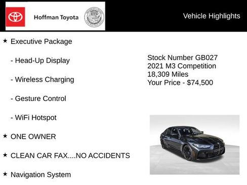 Used 2021 BMW M3 Competition w/ Executive Package RWD image 10