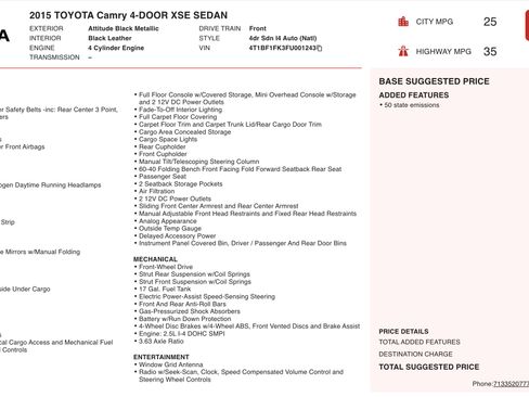 Used 2015 Toyota Camry XSE image 4