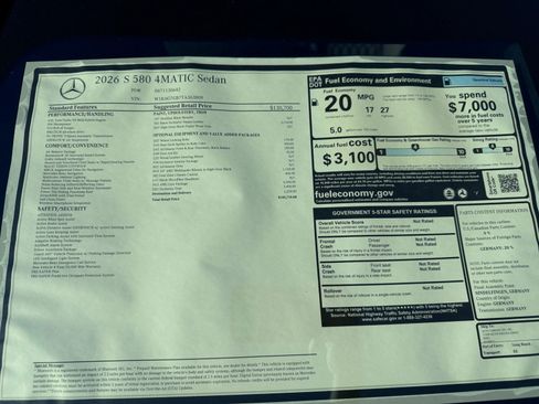 New 2026 Mercedes-Benz S 580 4MATIC Sedan image 19