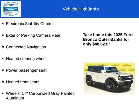 Certified 2025 Ford Bronco Outer Banks w/ Sasquatch Package AWD/4WD image 18