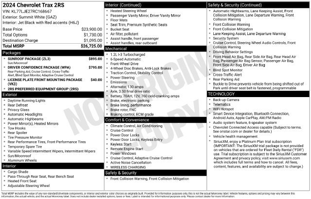 Used 2024 Chevrolet Trax RS w/ Sunroof Package FWD image 9