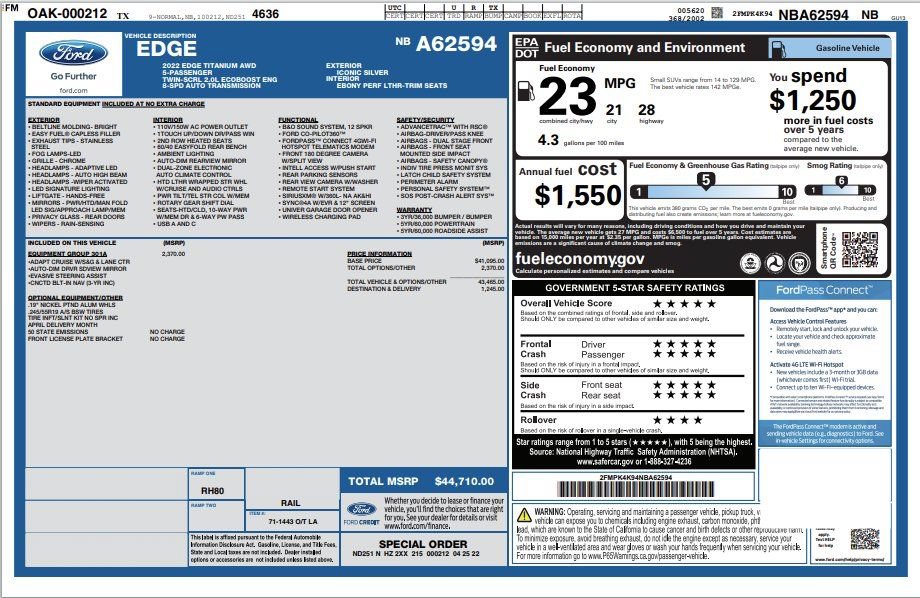 Used 2022 Ford Edge Titanium w/ Equipment Group 301A AWD/4WD image 2