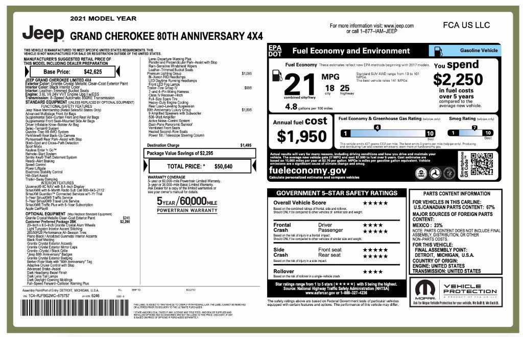 Certified 2021 Jeep Grand Cherokee Limited w/ Quick Order Package 28K 80th AWD/4WD image 7