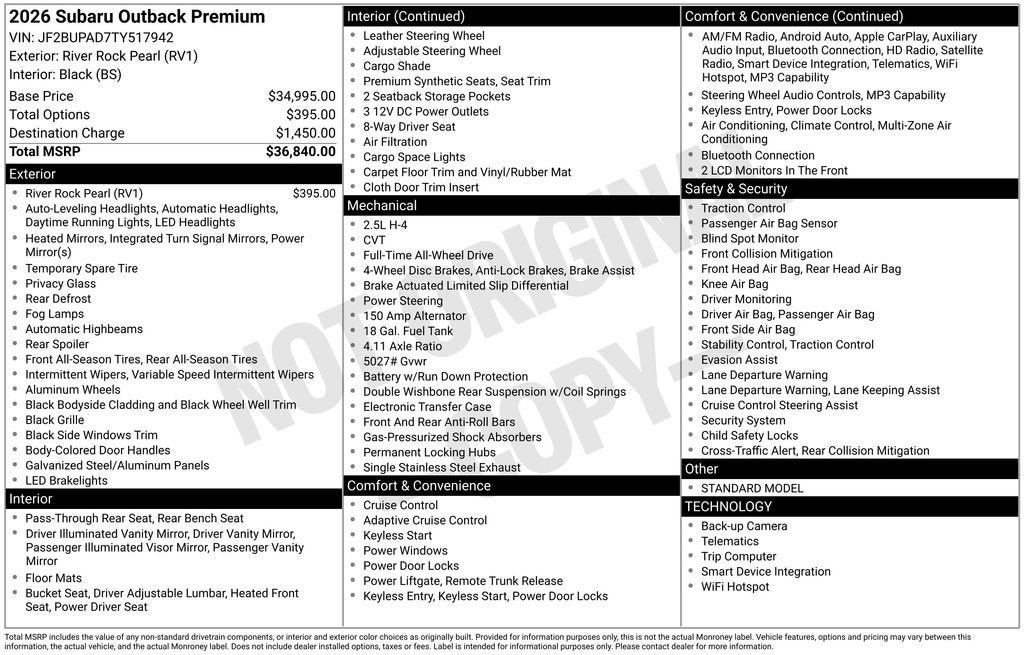 Certified 2026 Subaru Outback Premium AWD/4WD image 2