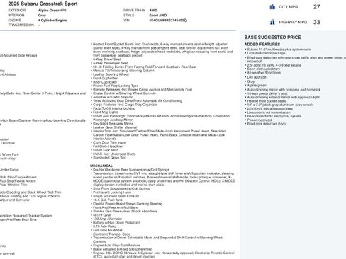 Used 2025 Subaru Crosstrek 2.5i Sport w/ Crosstrek Mirror Package image 5