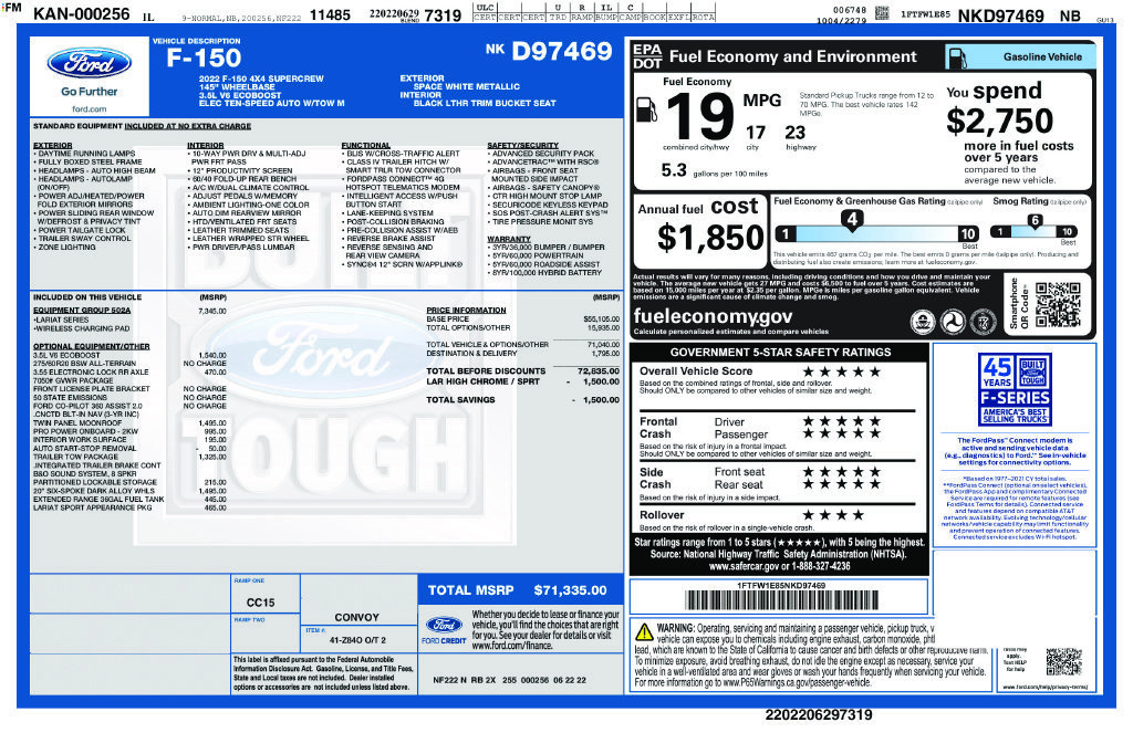 Certified 2022 Ford F150 Lariat w/ Equipment Group 502A High AWD/4WD image 41