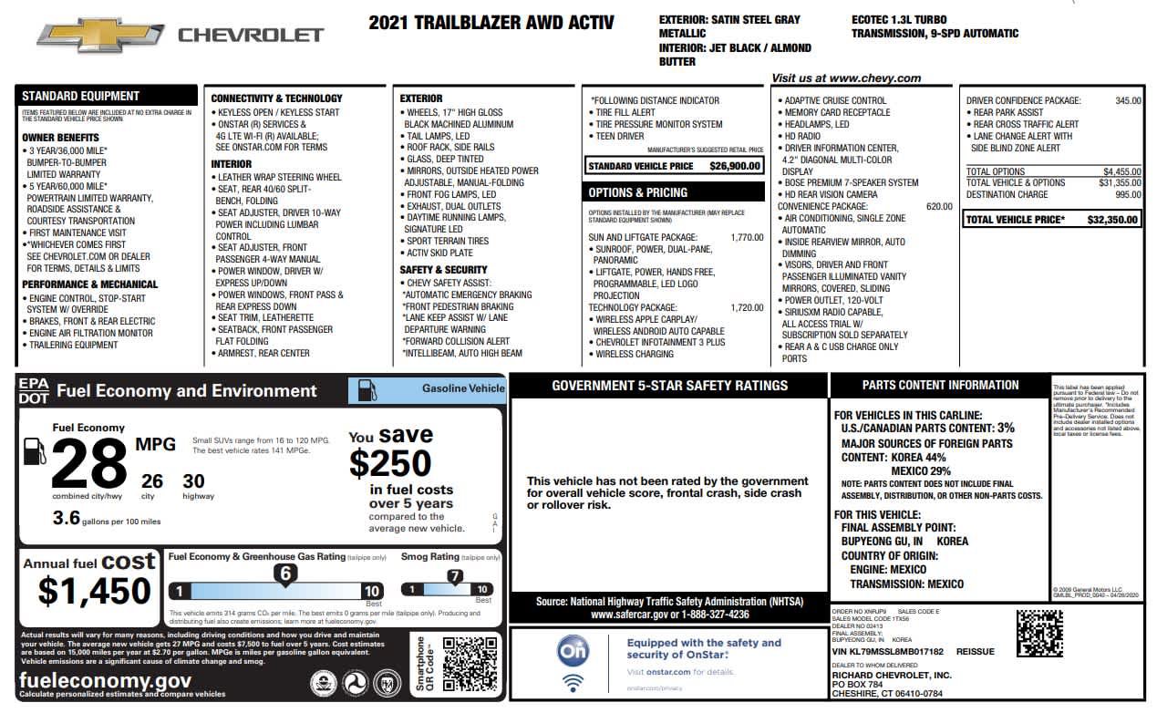 Used 2021 Chevrolet TrailBlazer ACTIV w/ Sun and Liftgate Package AWD/4WD image 29