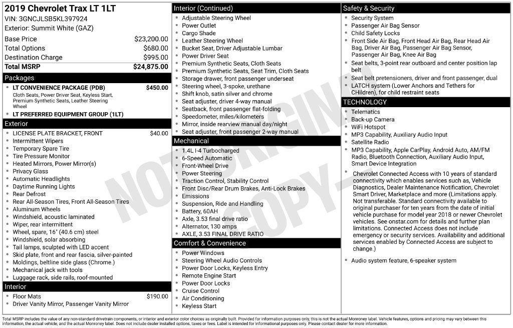 Used 2019 Chevrolet Trax LT w/ LT Convenience Package FWD image 2