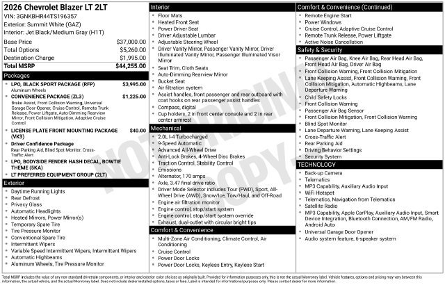 New 2026 Chevrolet Blazer LT w/ LPO, Black Sport Package AWD/4WD image 2