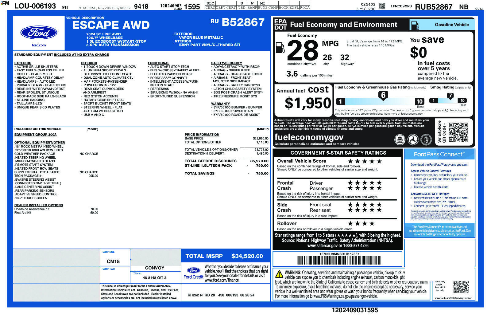 Used 2024 Ford Escape ST-Line w/ Tech Pack #1 AWD/4WD image 2