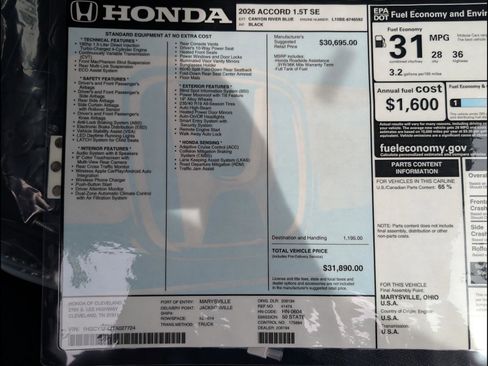 New 2026 Honda Accord SE image 16