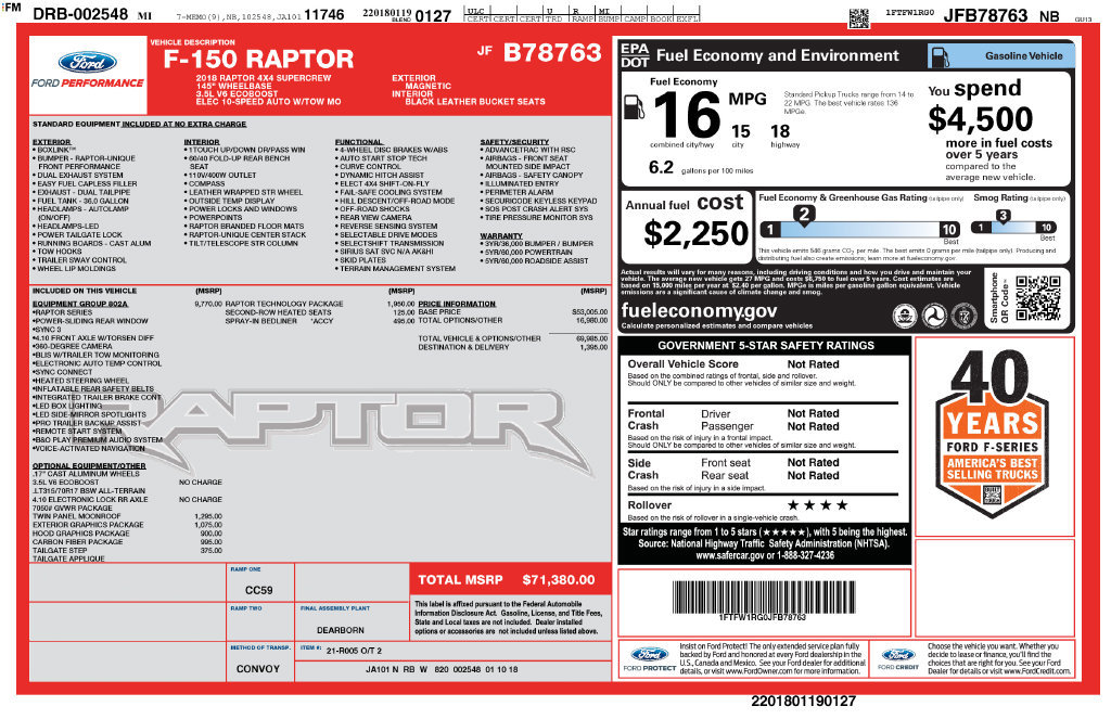 Used 2018 Ford F150 Raptor w/ Equipment Group 802A Luxury AWD/4WD image 5