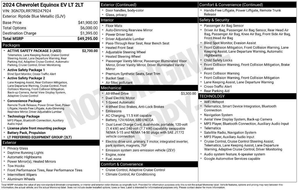 Used 2024 Chevrolet Equinox EV LT w/ Active Safety Package 3 AWD/4WD image 3