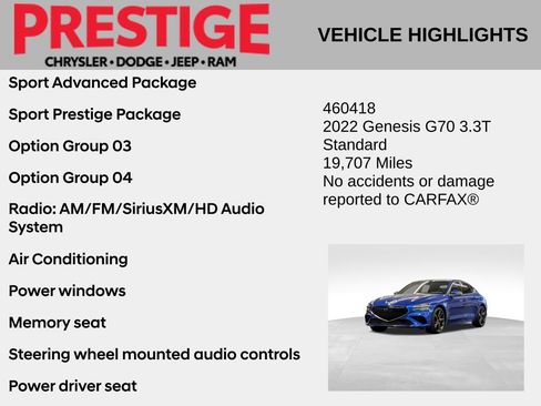 Used 2022 Genesis G70 3.3T RWD image 2