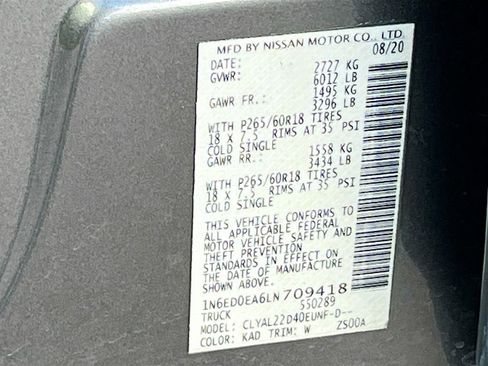 Used 2020 Nissan Frontier SV w/ Midnight Edition Floor Mats RWD image 30