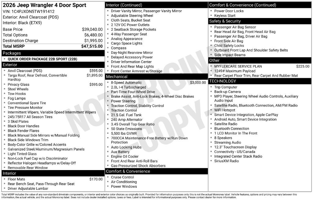 Used 2026 Jeep Wrangler Unlimited Sport AWD/4WD image 5